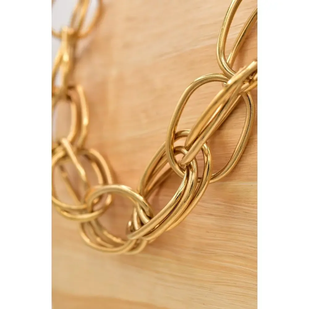 Vintage Heavy Chain Necklace Gold Tone Triple Curb Linked Chunky 1980s BinBD